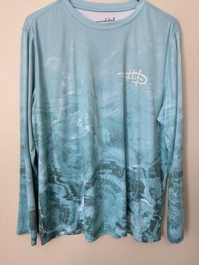 Reel Life Mens Shirt Size Medium Blue Print Long Sleeve Fishing